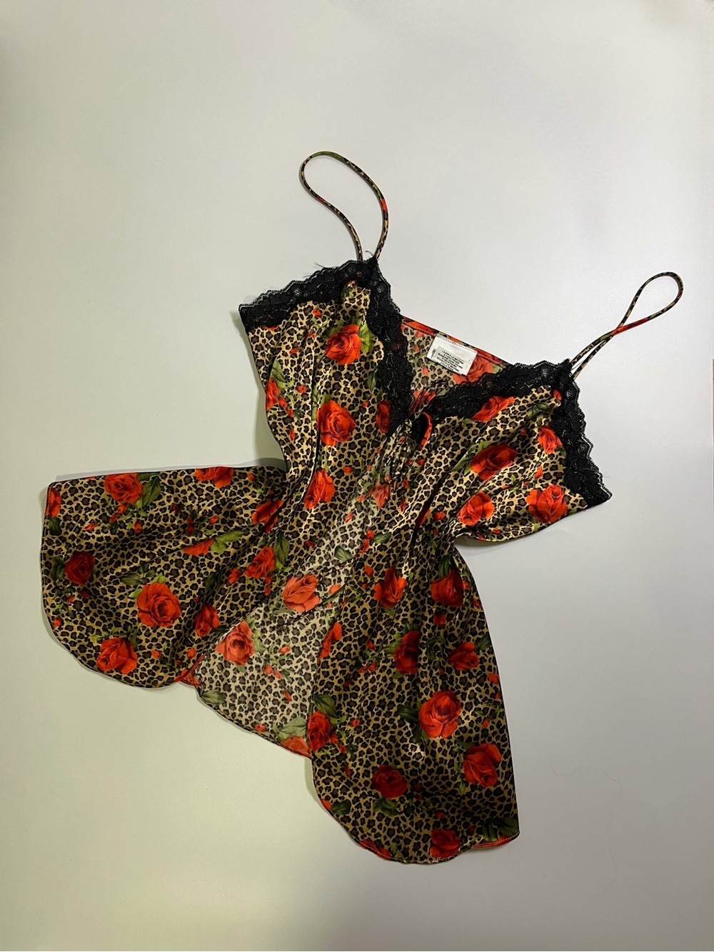 y2k leopard and floral print tie up cami